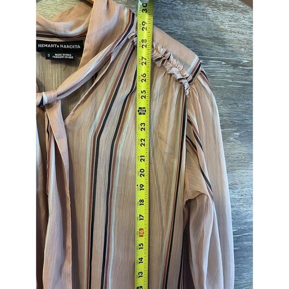 Anthropologie Hemant Nandita Sz Small Silk Blouse Top Tie Preppy Stripped Paris - Picture 8 of 13